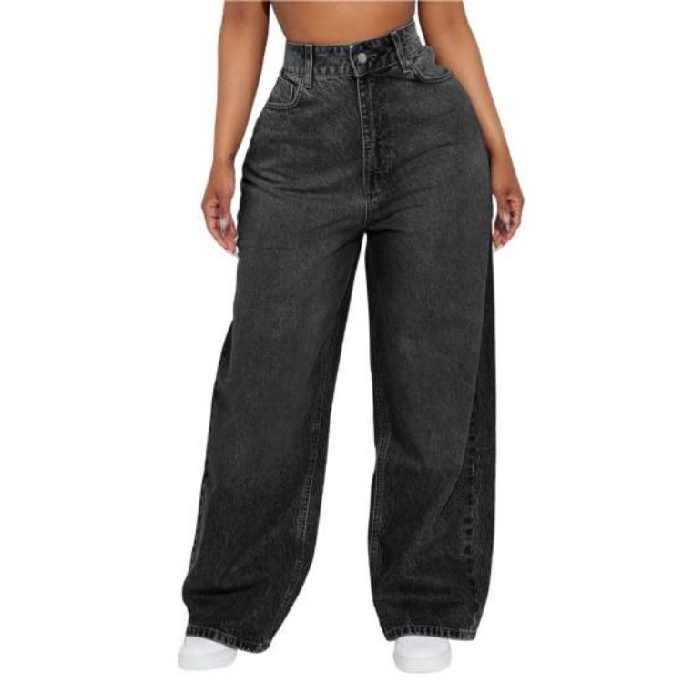 High Waisted Wide Leg Jeans Women's Stretchy Boyfriend Denim Pants Straight Loose Baggy Pockets