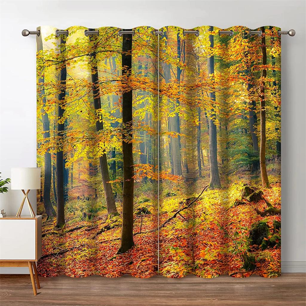 Forest Curtains Jungle Tree Nature Scenery Window Curtain Blinds for Living Room Bedroom Waterfall Left and Right Biparting Open