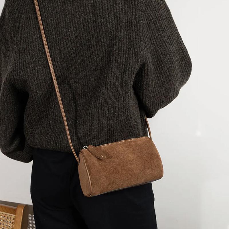 New Niche High-End Simple and Stylish Single-Shoulder Crossbody Matte Pu Pen Holder Retro Cylindrical Women's Small Bag