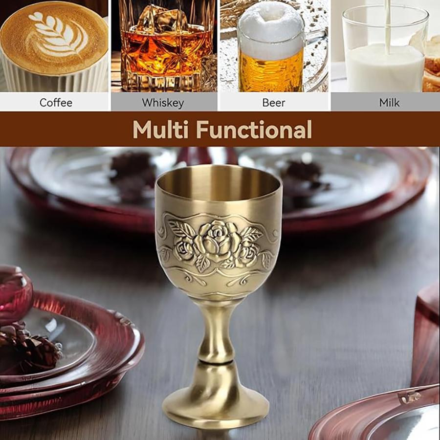 Pocal Vintage cu Flori Embosate, Cupă de Comunie Aurie din Metal de Cupru, Pocal de Vin din Metal de Cupru, Pahare de Shot cu Flori Embosate, Cupe de Vin din Metal de Cupru
