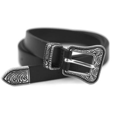 DAMISH Paisley Schnalle Western Rindsleder Gürtel_Schwarz