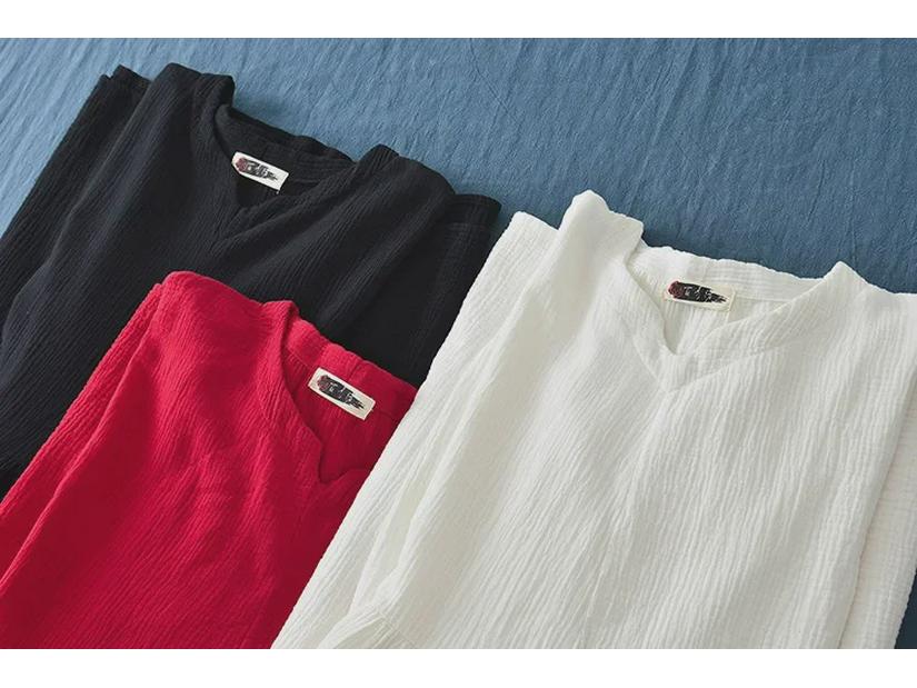 V-Neck Linen Double-Layer Swing Dress - Spring/Summer Retro Style