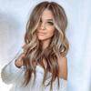 Womens Gradient Brown Long Curly Wig Middle Part Heat Resistant Fiber Cosplay Daily Wear