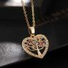Colorful Zircon Hollow Heart Shape Tree of Life Pendant Necklace with Tassel Design Women's Jewelry
