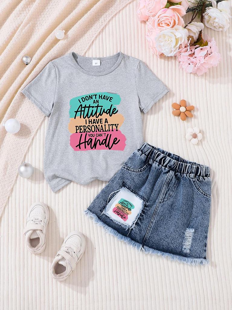 Girls' Casual Denim Skirt Sets - Stylish Children's Clothing Set