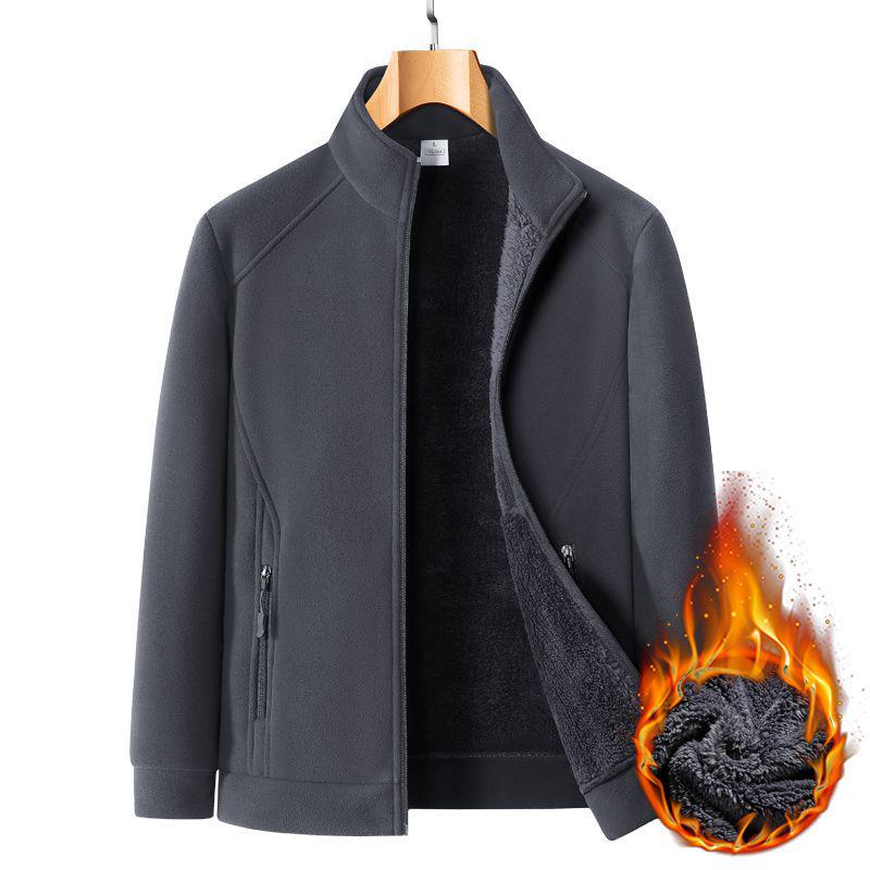 Men's Heavyweight Fleece Hoodie: Large Autumn/Winter Jacket for Middle-Aged & Elderly, Plus Velvet Lambswool Dad Wear