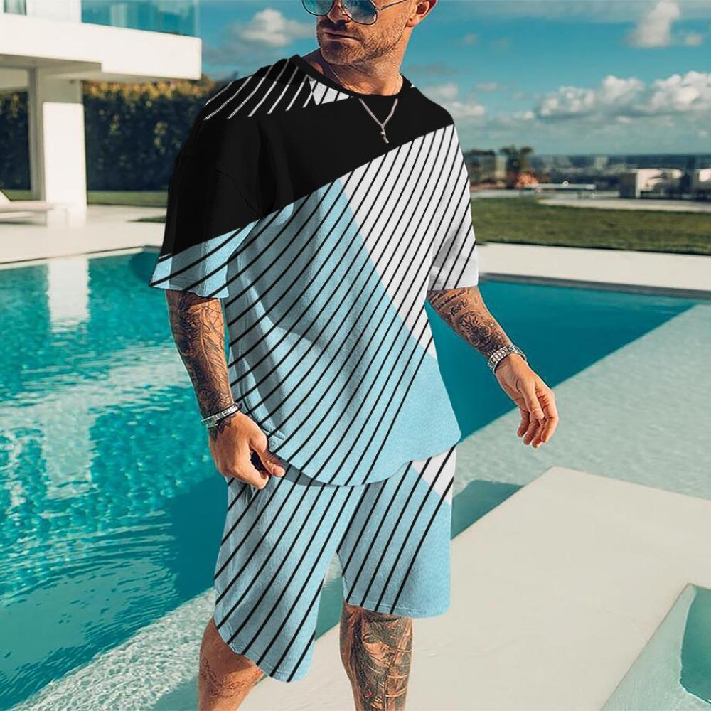 Fashion Men's Suit Summer Short Sleeve and Shorts 2-Piece Set Street Style 3D Printed Sports Shorts Loose Sportswear