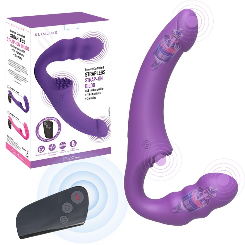 Trägerloser Strapon-Dildo-Vibrator für Paare Strapon für Lesiban Drahtlose Fernbedienung Doppelkopf-Vibrator Sexspielzeug für Erwachsene