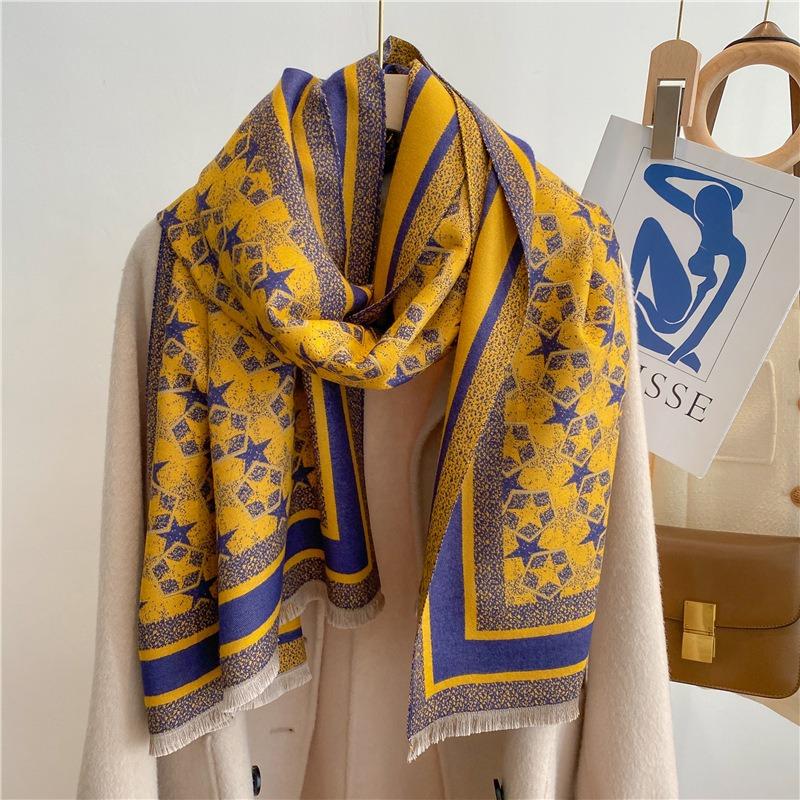 Autumn and winter five-pointed star warm scarf women's long thickened imitation cashmere scarf stall