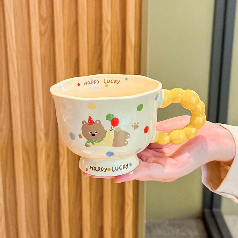 Super Beautiful Cup Cute Polka Dot Puppy Ceramic Mug Children's Milk Breakfast Cup Girl Birthday Gift