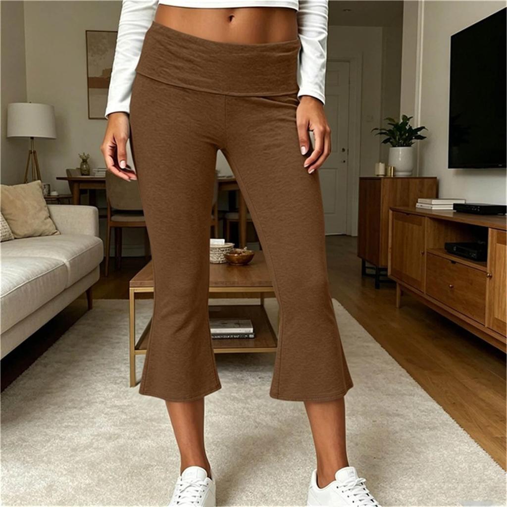 Women's Low- Yoga Pants with Flare Bell Bottom and Fold-Over Waist, for Yoga, Gym, and Casual Wear