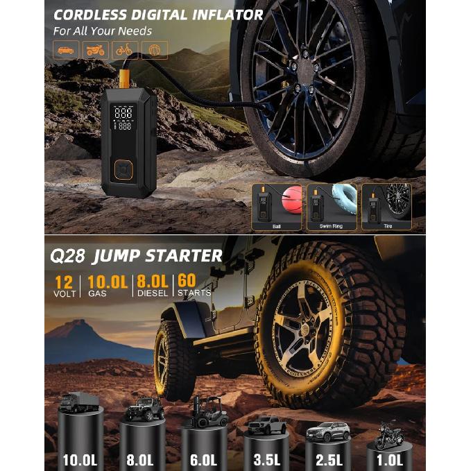 Car Jump Starter with Air Pump 4000A Jump Starter &150PSI Air Compressor, Portable Auto Power Banlk ,Tire Inflator, LED Light