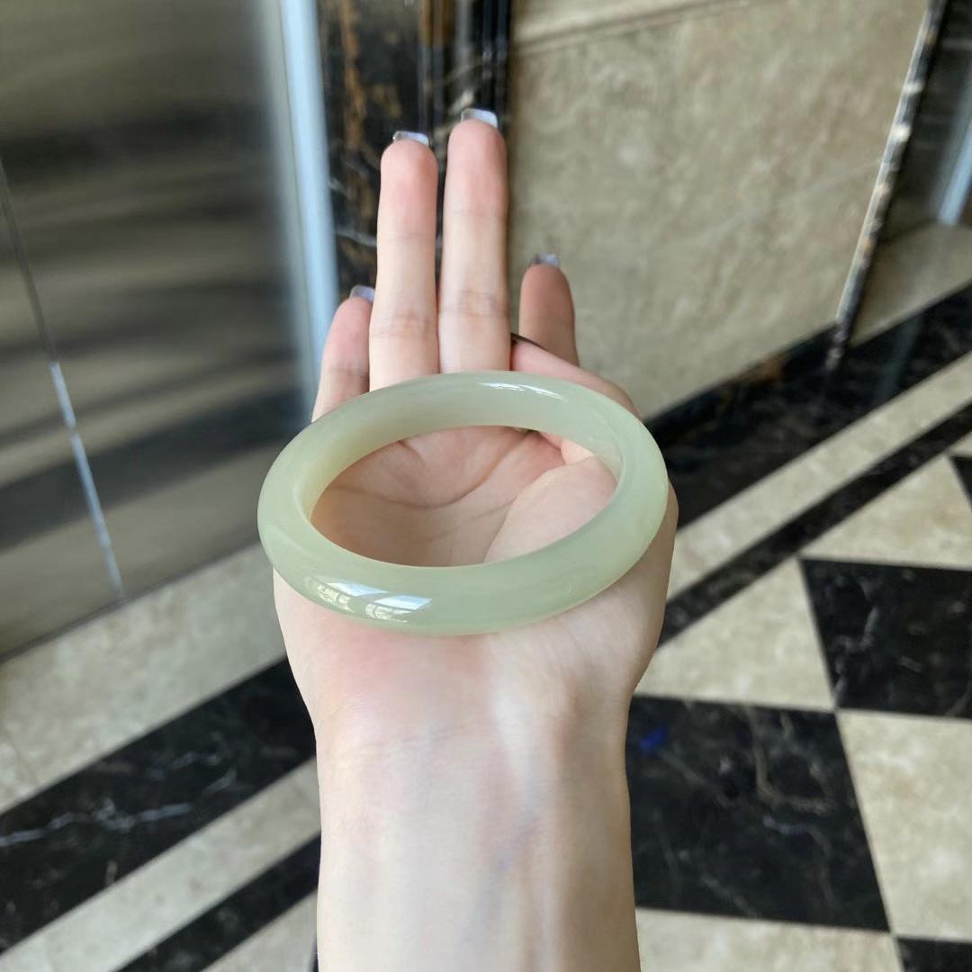 Women s Xinjiang Hotan Jade Bracelet - Green Wide Flat Strip, Clear Water Mutton Fat Jade, Emerald Style.