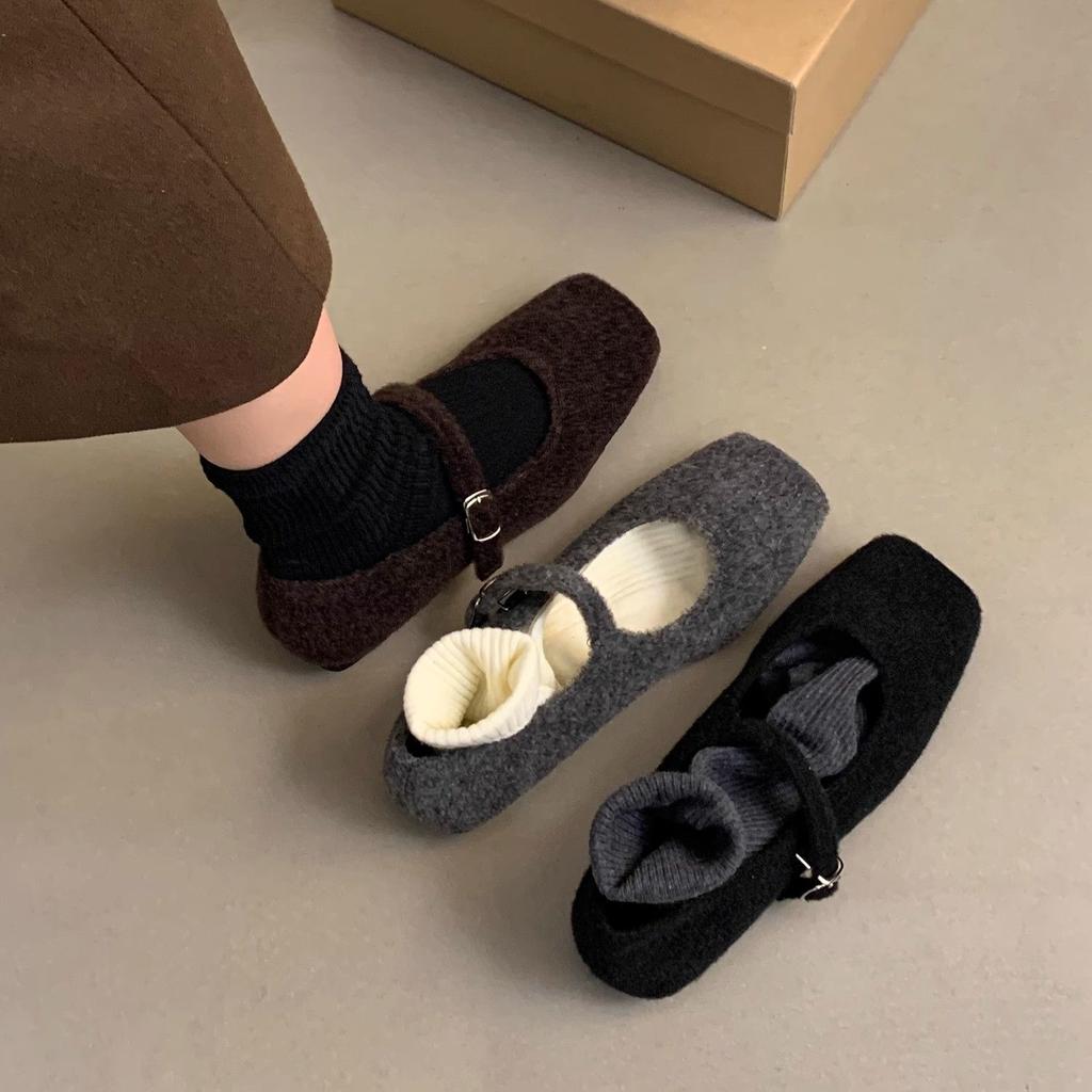 High-end foreign-style fluffy shoes, autumn and winter retro temperament flat Mary Jane single shoes