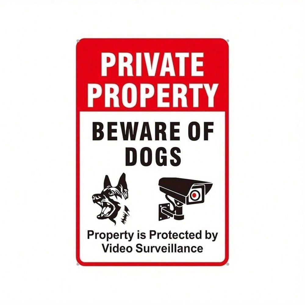 Metal Poster Wall Decor Private Property Security 24/7 Surveillance Beware of Dog Burglar Protection