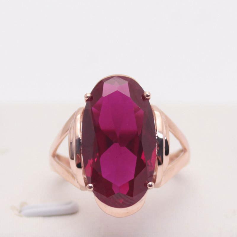 Rose Gold Plated Inlaid Oval Redstone Ring Russian Versatile Exquisite Fashion 585 Colored Gold Ring