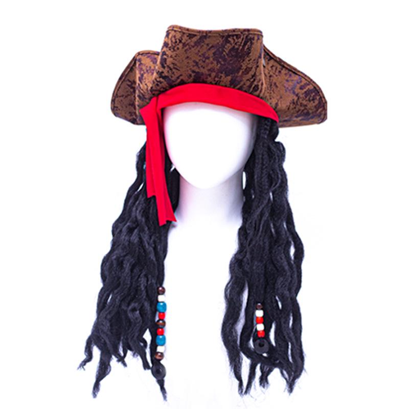 Caribbean Pirate Captain Hook Cosplay Wig & Hat with Curly Hair