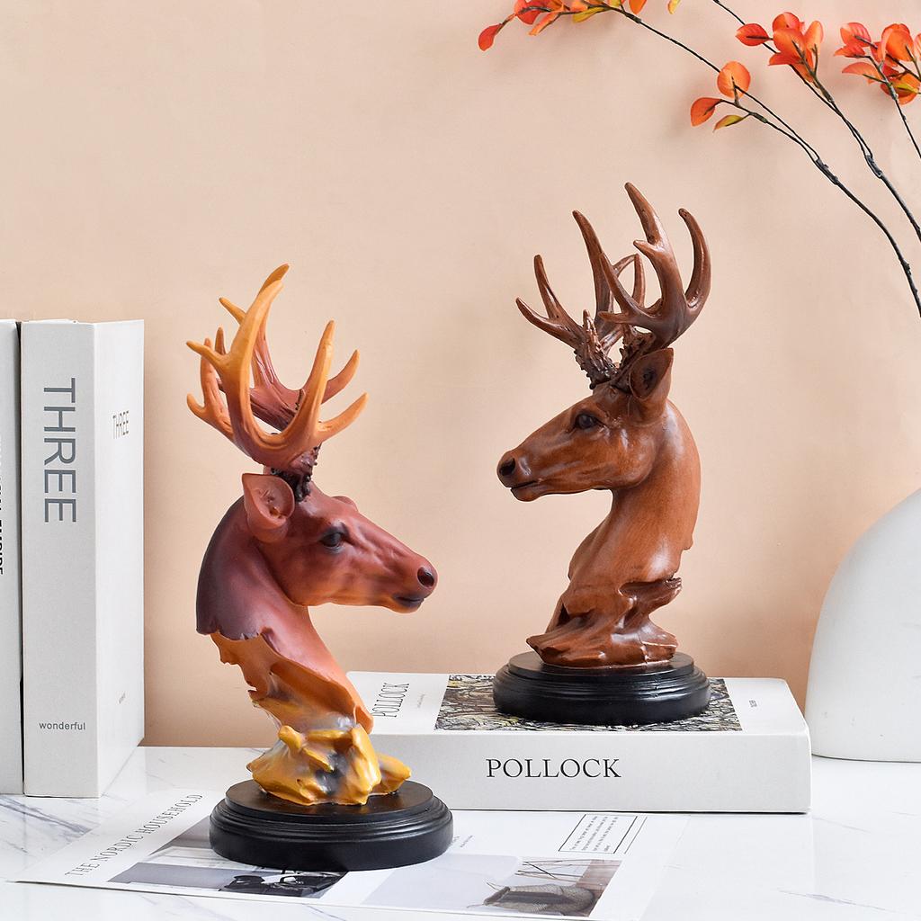 Christmas Decoration Reindeer Statue Resin Deer Head Figurine Christmas Party Desktop Ornament Home Decorate Accessories Gift