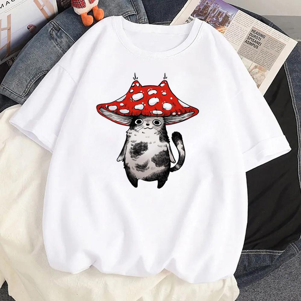 Cat Mushroom Halloween top women streetwear t shirt girl comic clothing