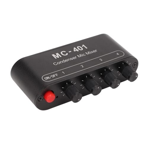 4-Channel Mini Audio Line Mixer, 4-in 1-out Stereo Mixer with 3.5mm Input, Low Noise DC 5V DJ Microphone Sound Mixer with Headphone Amplifier for PC