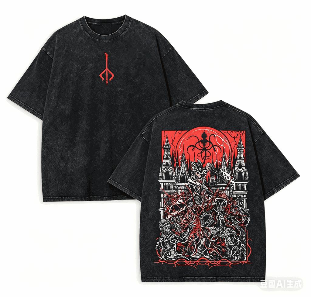 Bloodborne Washed T-shirt Personality Clothes New Model Anime T-shirt Year Round Clothing Couples Plus Size Unisex Classic