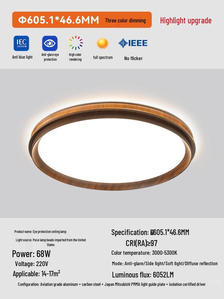 Stropní lampa ve středověkém stylu ořechová: Světlo do dětského a studijního pokoje chránící oči