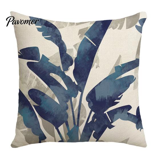 Decorative Throw Pillow Case Banana Leaf Cushion Cover, Tropical Plant Print 18x18 Cover Inch with Hidden Zipper for Sofa Bed Car Seat Linen Blend