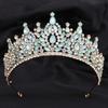 DIEZI Luxury Green Opal Crystal Flower Water Drop Tiara Crown Women Wedding Party Elegant Bridal Bride Crown Hair Accessories