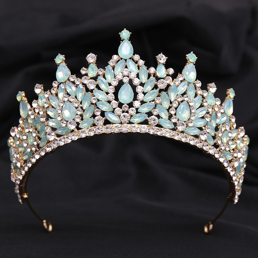 DIEZI Luxury Green Opal Crystal Flower Water Drop Tiara Crown Women Wedding Party Elegant Bridal Bride Crown Hair Accessories