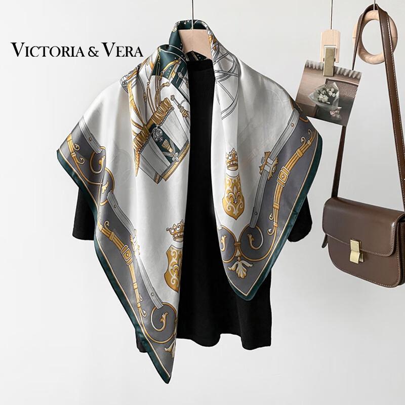VICTORIA&VERA British Style Mulberry Silk Printed Scarf V828ZS02