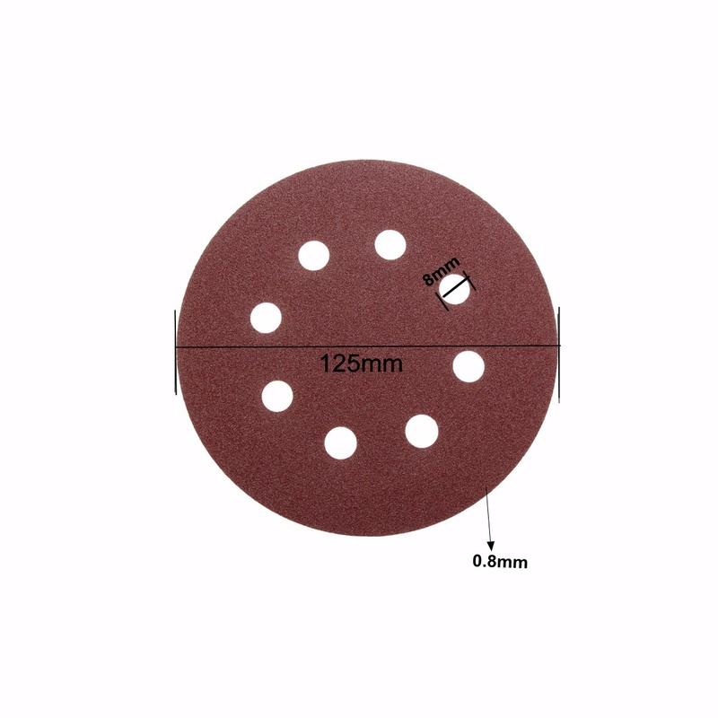 100PCS 5 Inch 8 Hole Red Sanding Disc Flap Sandpaper Velour Dry Polishing Self Adhesive Backing Grit Polish Pad