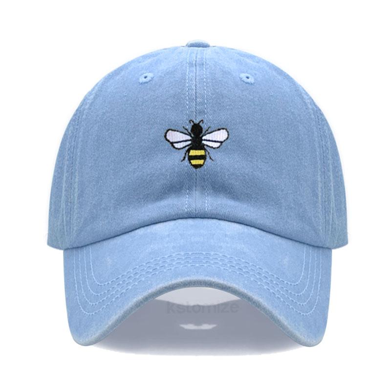 Washed Cotton Honeybee Embroidery Baseball Caps For Men Women Dad Hat Adjustable Snapback Cap Dropshipping