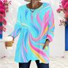Women Plus Size Round Neck Long Sleeve Swirl Printed Colorful Loose Longline T Shirt With Pockets