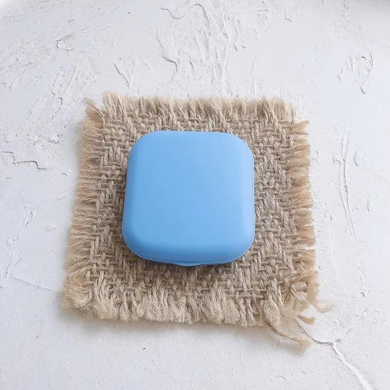 

1 шт. Мини квадратный футляр для контактных линз с зеркалом для женщин, цветная коробка для линз, контейнер для глаз, милые дорожные наборы синий