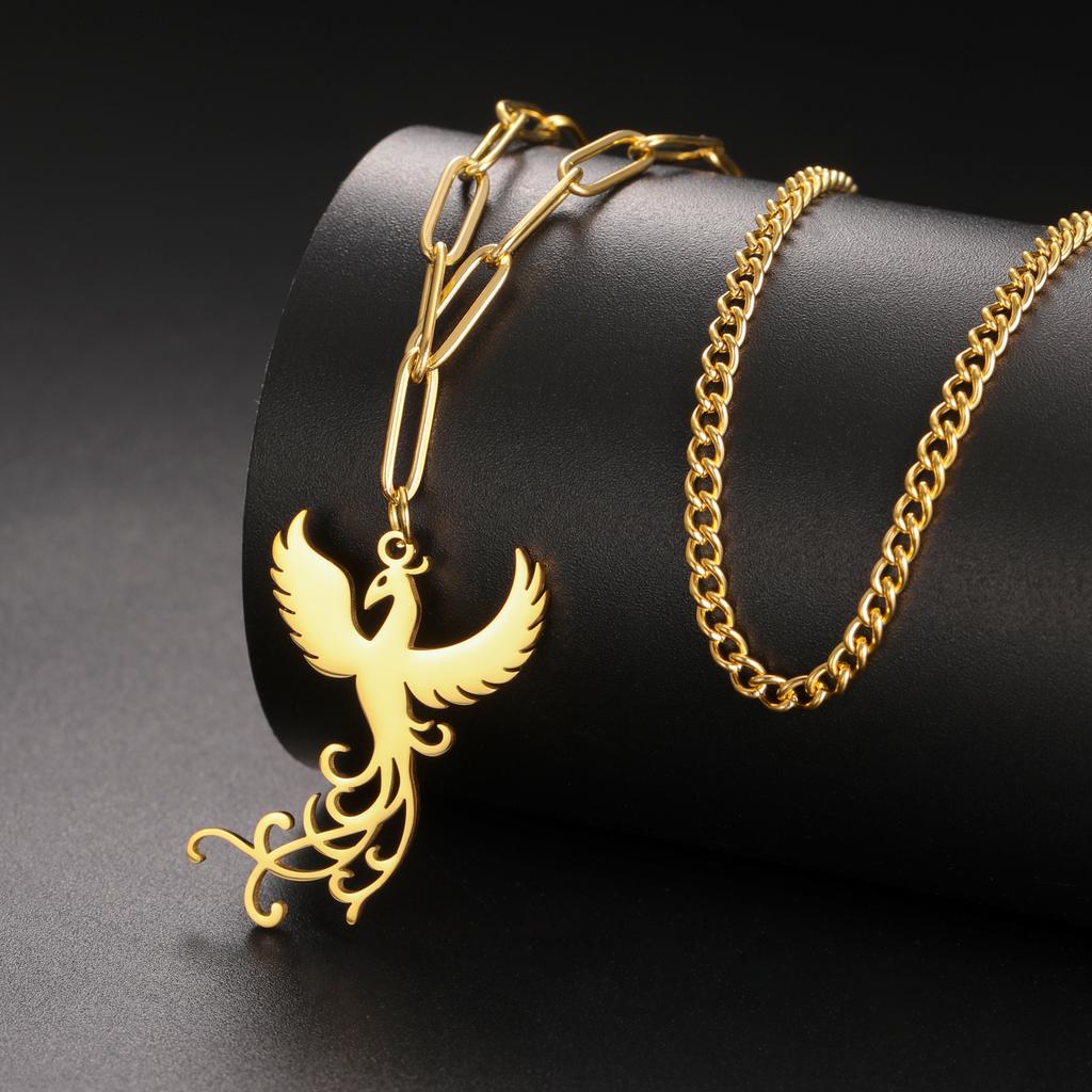 LIKGREAT Stainless Steel Phoenix Bird Firebird Necklace for Women Men Nature Animal Totem Choker Pendants Charm Jewelry Gift New