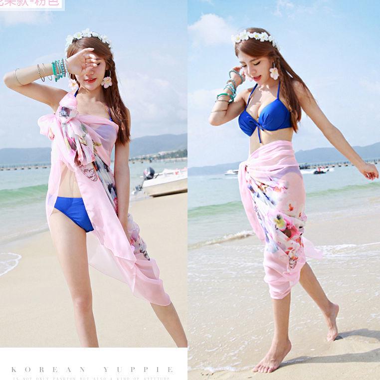 Asciugamano da Spiaggia Oversize in Chiffon Primavera e Autunno Donna Protezione Solare Sciarpa Floreale con Motivo Broccato Sciarpa Lunga