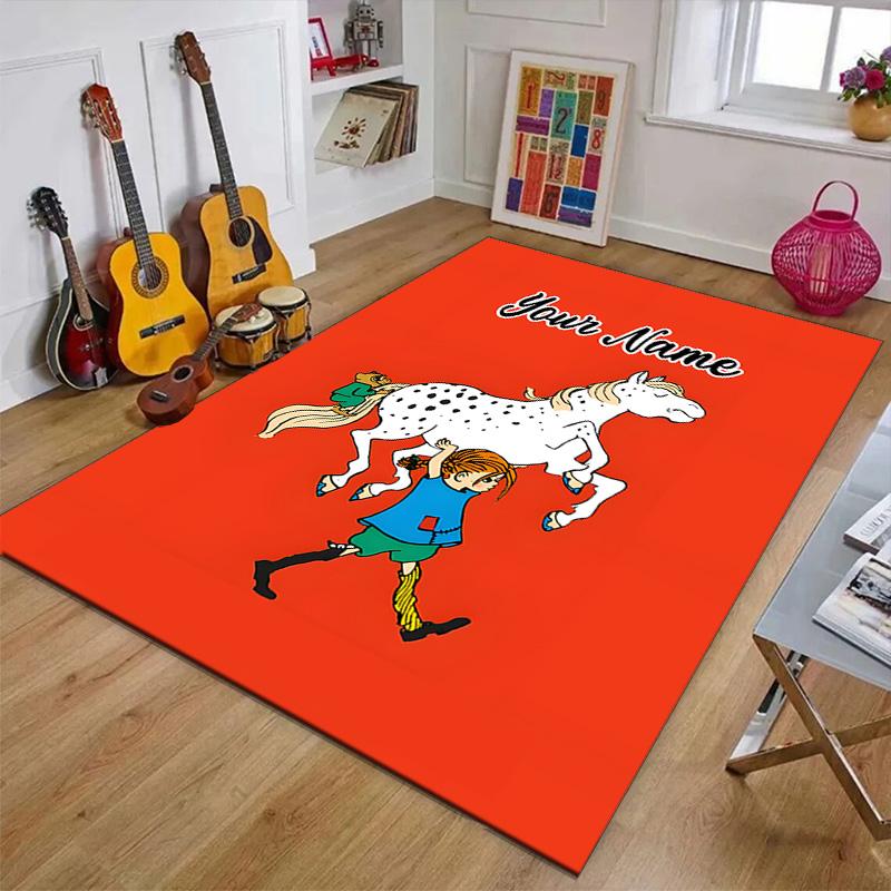Custom Pippi Longstocking Mat Personalized Name, Polyester Washable Indoor Entryway Rug, Gift for Christmas, Easter, Thanksgiving Day