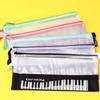 Music Notes Piano Pencil Cases Document Storage Waterproof Mesh Zipper Pouch File Folders A6 Size Stationery Pouch Girls Boy