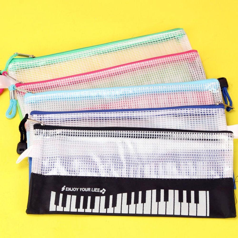 Music Notes Piano Pencil Cases Document Storage Waterproof Mesh Zipper Pouch File Folders A6 Size Stationery Pouch Girls Boy