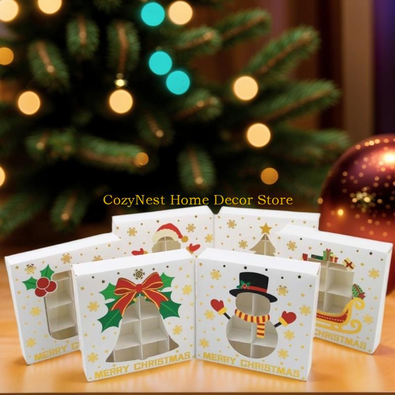 92MF 12Pcs Christmas Themed Chocolate Box Cookie Candy Chocolate Packaging Box