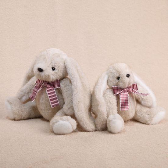 Huggable Plush Bunny Toy Stuffed Plaid Bow Rabbit Plushie Simulation Animal Doll Home Living Room Bedroom Decoration Birthday Gift