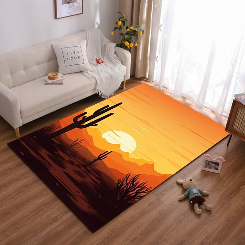 Sunset Desert Cactus Carpet, Warm Orange Rustic Style Rug Decor Suitable for use as an anti-slip for living room bedroom sofas