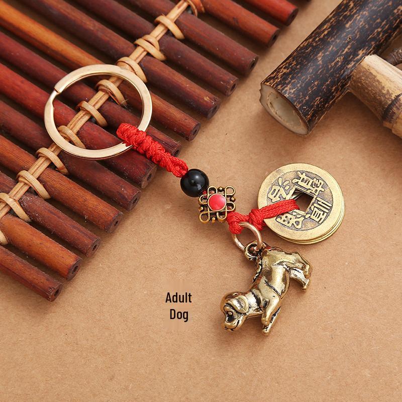 Five Emperors Zodiac Copper Keychain with Red String Guardian God Pendant