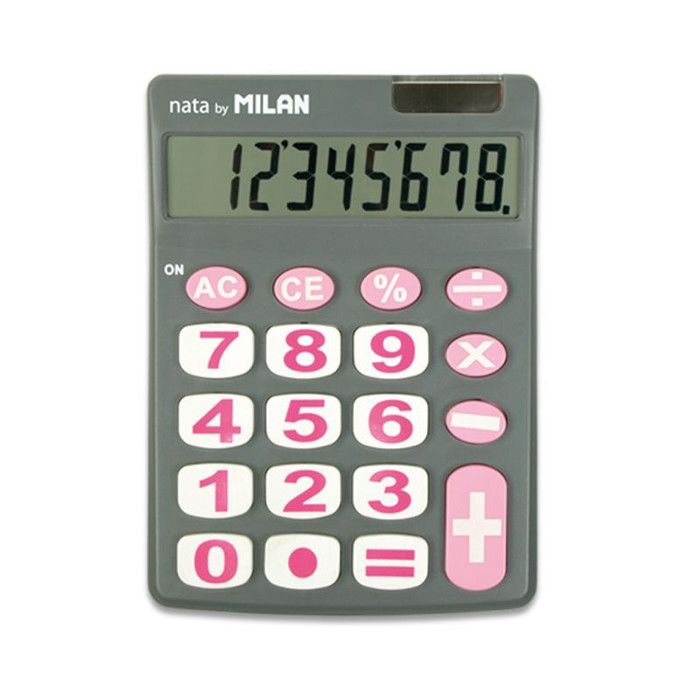 Calculatrice de bureau - 8 chiffres - Rose et gris - Grosses touches - Piles et solaire
