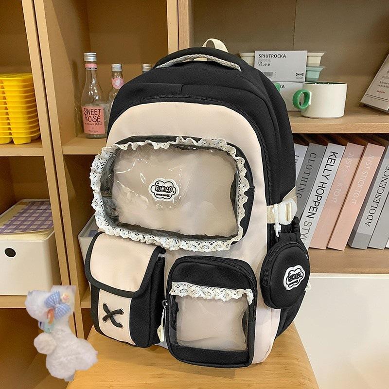 High value dopamine sweet contrasting color girl heart backpack college wind junior high school students multi-compartment backpack