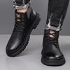 Fashion Men's Winter High Top Lace-Up Boots Thermal Lined Warm Leather Casual Shoes Waterproof Outdoor Platform Sole Ankle Boots