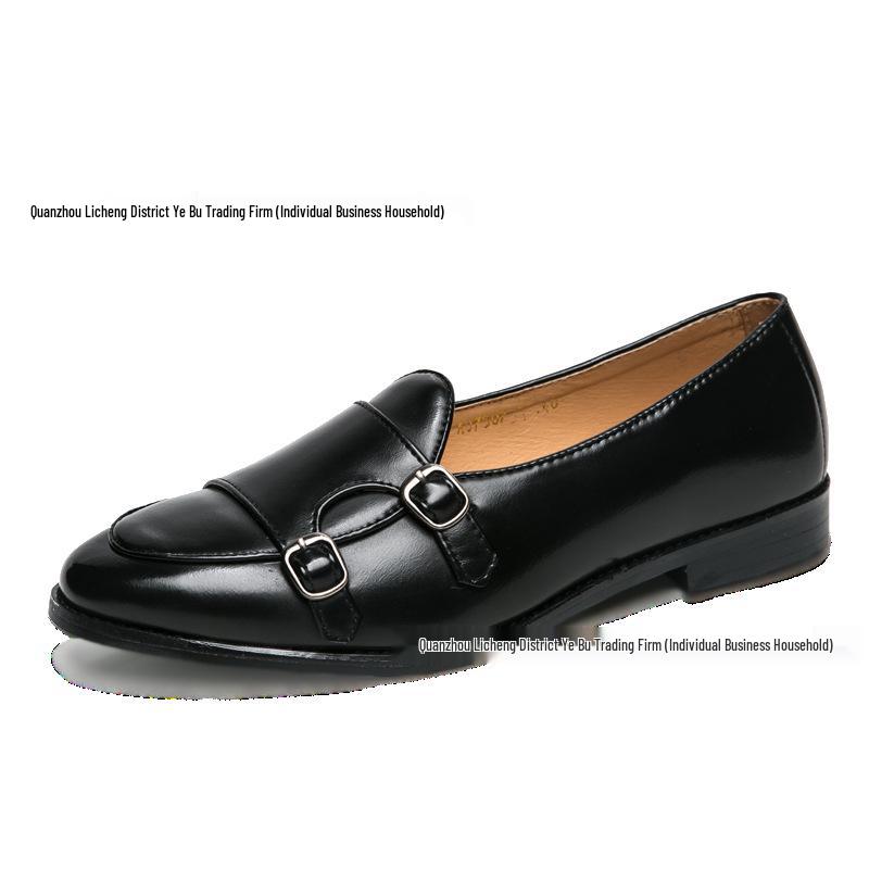 Men's Cross-Border Leather Monk Shoes: Burnished Pointed Toe, British Style for Formal and Casual Wear