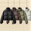 Womens Short Puffer Jacket Oversized Thick Cotton Coat Faux Leather Outerwear Winter Warm Parka
