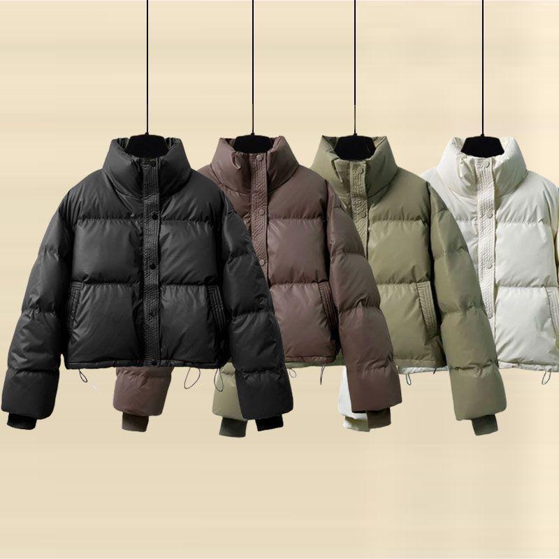 Womens Short Puffer Jacket Oversized Thick Cotton Coat Faux Leather Outerwear Winter Warm Parka