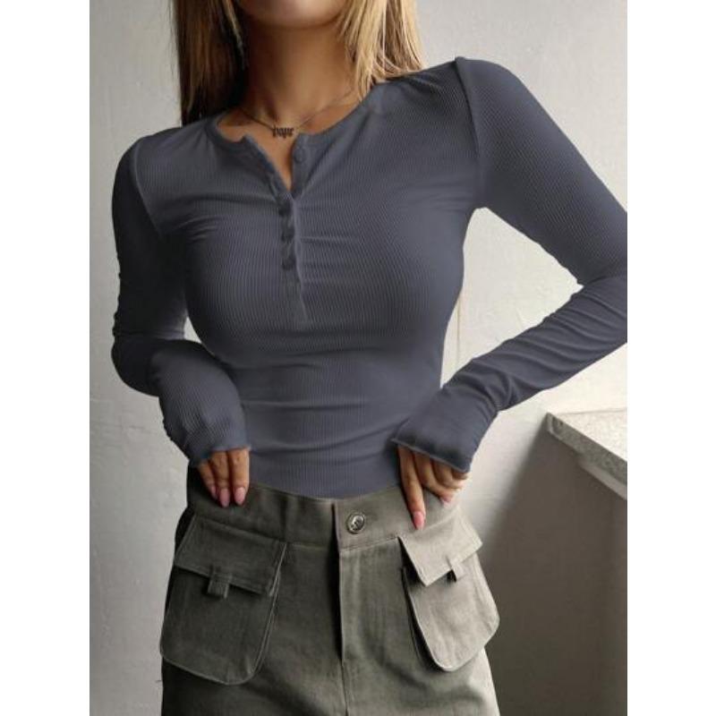 Spring Autumn Solid Color Spicy Girl Style Slim Fit Comfortable Versatile Skin Friendly High Elastic Long Sleeve Multi Color Top Shirt